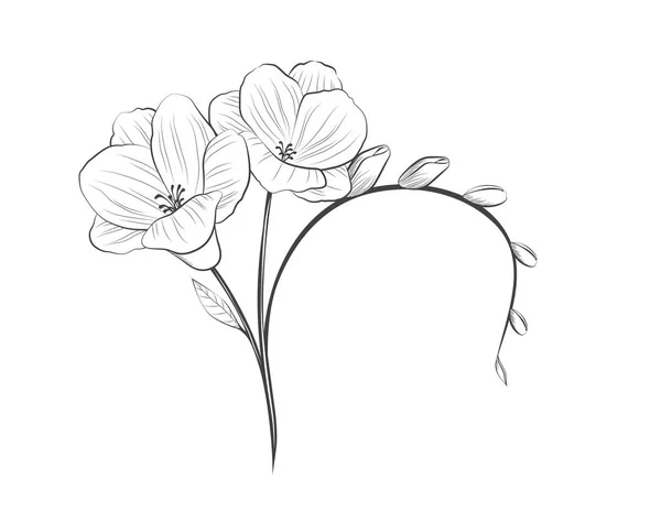 手は黒と白の孤立フリージアのロゴを描いた 植物の要素を描いた豪華な花が咲く 招待状のための結婚式エレガントな野の花のシンボルは 日付カードを保存 — ストックベクタ