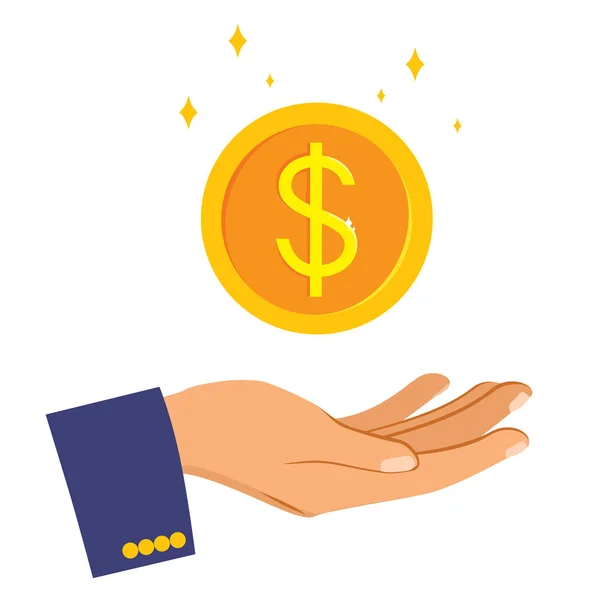 Businessman Hand Holding Large Dollar Coin Economy Concept Symbol Accepting — Stock Vector