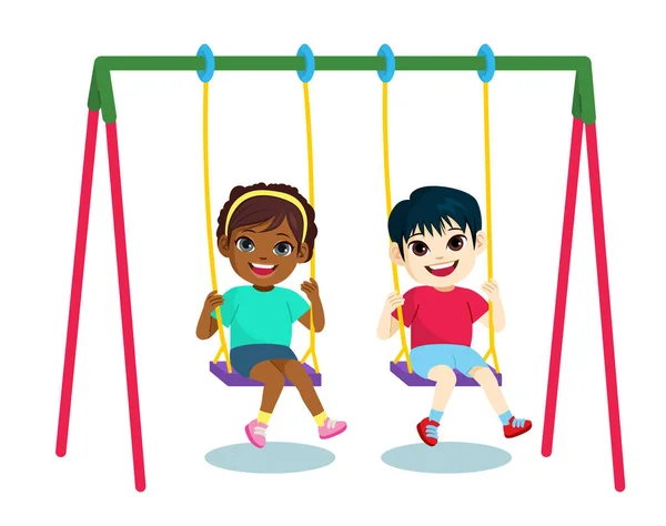 Εικονογράφηση Διάνυσμα Δύο Χαριτωμένα Μικρά Παιδιά Παίζουν Μαζί Στο Swing — Διανυσματικό Αρχείο