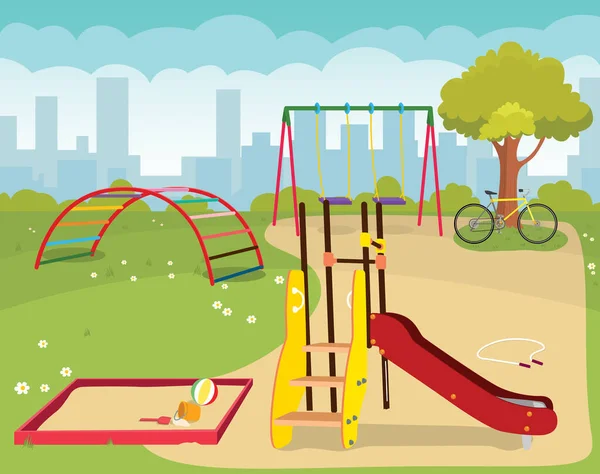Wektorowa Ilustracja Kreskówkowego Parku Miejskiego Dla Dzieci Plac Zabaw Dla — Wektor stockowy