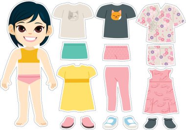 Cute small fashion model boy kid with fashionable clothes and accessories. Vector illustration of little male child with matching outfits game clipart