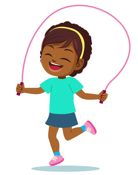 Векторна Ілюстрація Щасливої Маленької Дівчинки Стрибає Мотузкою Дитина Займається Дозвіллям — стоковий вектор