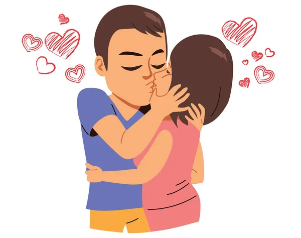 Vector Illustration Passionate Heterosexual Couple Kissing People Romantic Intimate Relationships — Stock Vector