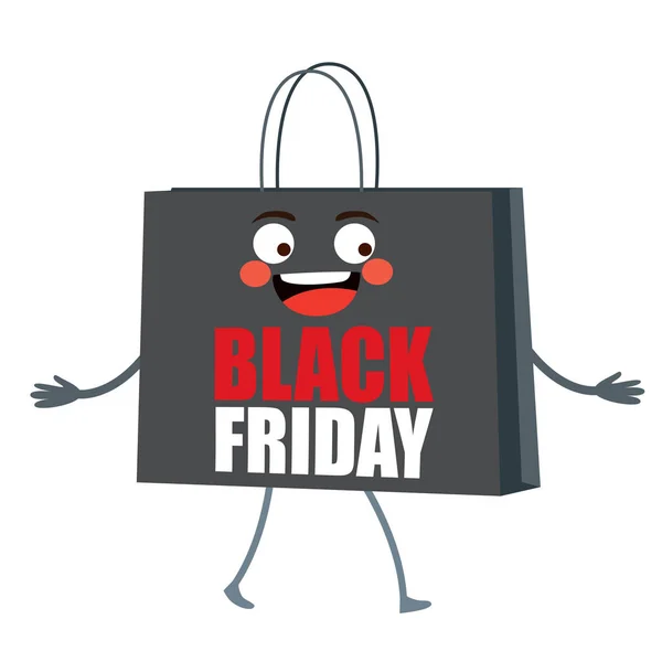 Vector Illustration Cute Shopping Bag Character Black Friday Text — Stock Vector