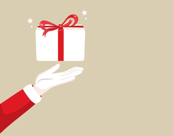 Vector Cartoon Illustration Male Santa Claus Hand Holding Christmas Gift — Stock Vector