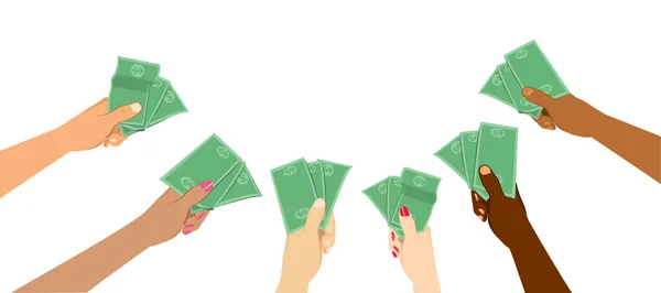 Όμιλος Επιχειρήσεων Διαφορετικότητας Χεριών Κρατώντας Χρήματα Εικονογράφηση Διάνυσμα Της Έννοιας — Διανυσματικό Αρχείο