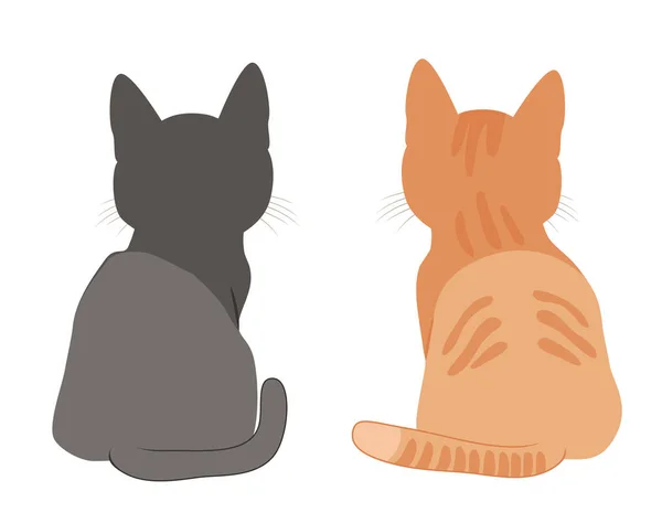 两头黑猫和红猫在白色背景下背对着相机的矢量图解 家养小猫咪的后视镜 — 图库矢量图片