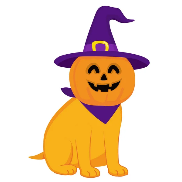 Pies Halloween Kostium Wektor Ilustracji Słodki Upiorny Piesek Noszący Pomarańczową — Wektor stockowy