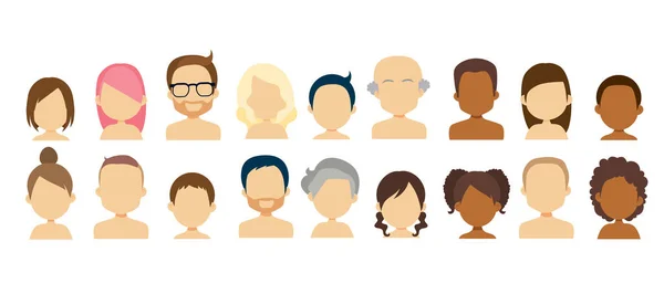 Люди Аватари Ставлять Порожні Обличчя Різні Кольори Шкіри Волосся Вік Ліцензійні Стокові Ілюстрації