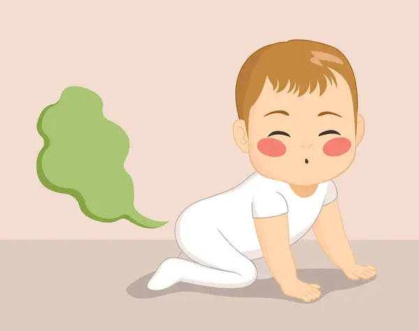 Vector Illustration Cute Little Baby Having Gas Farting Vector Cartoon — Stock Vector