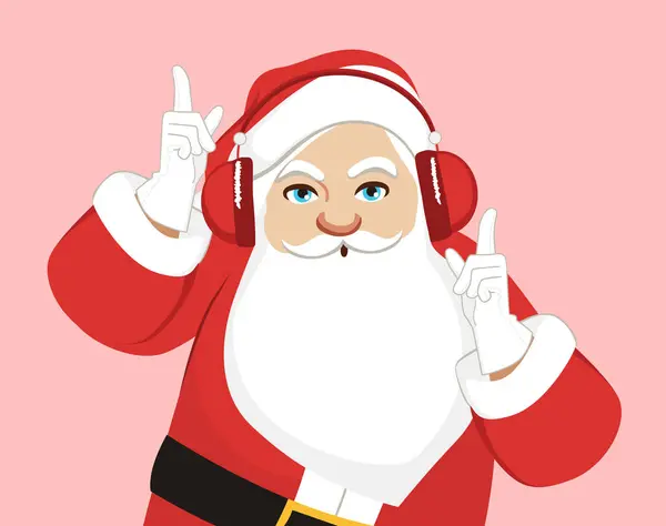 Happy Dancing Santa Listening Christmas Carols Vector Cartoon Illustration Inglês Vetor De Stock