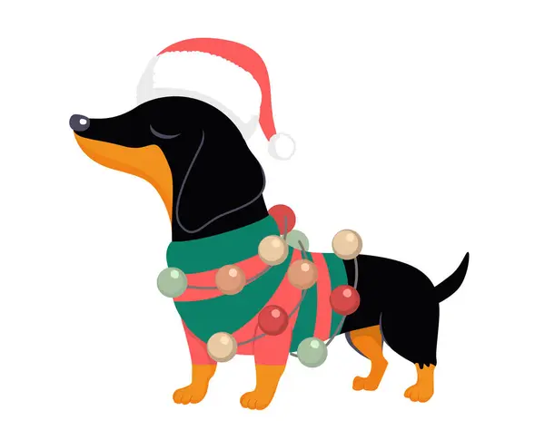 Netter Kleiner Hund Mit Weihnachtspullover Cartoon Vektor Illustration Warmer Winter Stockillustration