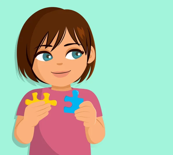 Dziewczyna Trzyma Puzzle Części Koncepcji Autyzmu Światowy Dzień Świadomości Autyzmu Wektor Stockowy