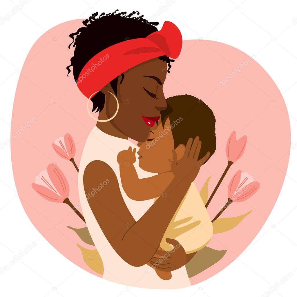 Cute mother holding baby vector illustration. Maternal love concept illustration