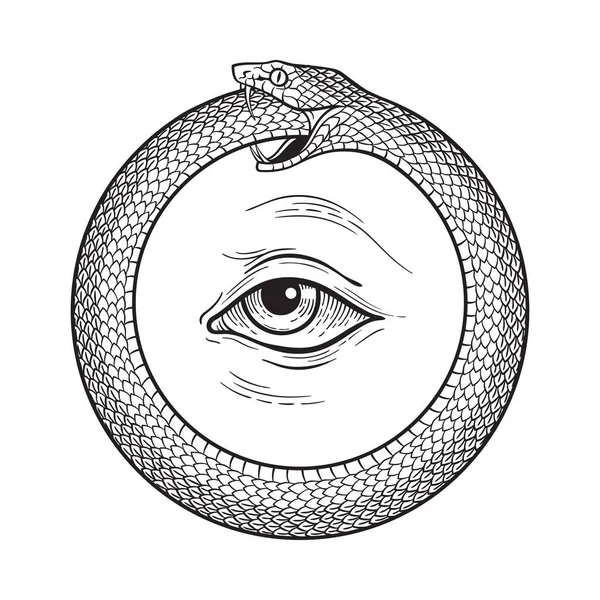 Ouroboros Uroboros Yılanı Kendi Kuyruğunu Namus Gözünü Yer Dövme Poster — Stok Vektör