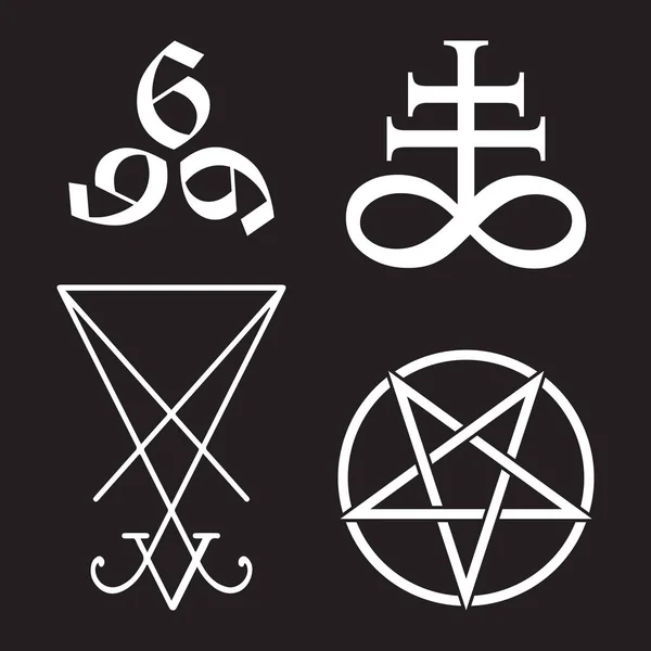 Set Occult Symbols Leviathan Cross Pentagram Lucifer Sigil 666 Number — Stock Vector