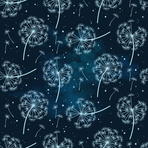 Hand Drawn Ornate Dandelions Seamless Pattern Graphic Style Isolated Vector — 스톡 벡터