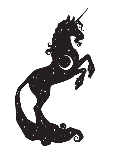 Sziluettjét Unicorn Félhold Csillag Elszigetelt Matrica Nyomtatás Tetoválás Művészeti Dupla — Stock Vector