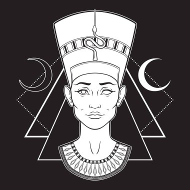 Nefertiti antik Mısır kraliçesi Gotik stil el çizimi vektör çizimi.