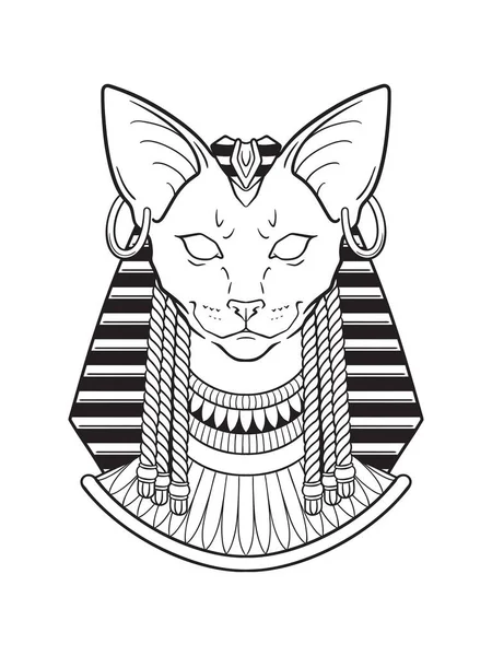 Bastet Bast Antigua Diosa Egipcia Sphynx Gato Estilo Gótico Dibujado — Archivo Imágenes Vectoriales
