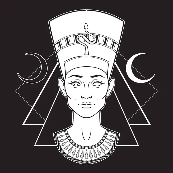 Nefertiti Antiga Rainha Egípcia Estilo Gótico Mão Desenhada Ilustração Vetorial — Vetor de Stock