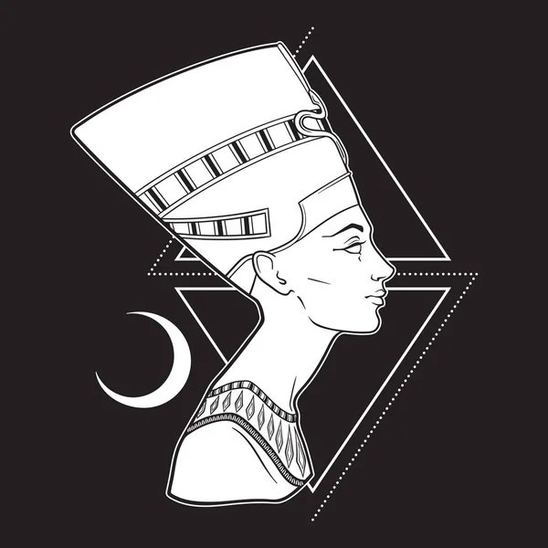 Nefertiti Antigua Reina Egipcia Estilo Gótico Ilustración Vectorial Dibujado Mano — Archivo Imágenes Vectoriales