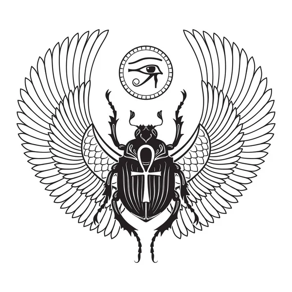 Sacred Scarab Beetle Eye Horus Ancient Egypt Hand Drawn Vector — 图库矢量图片