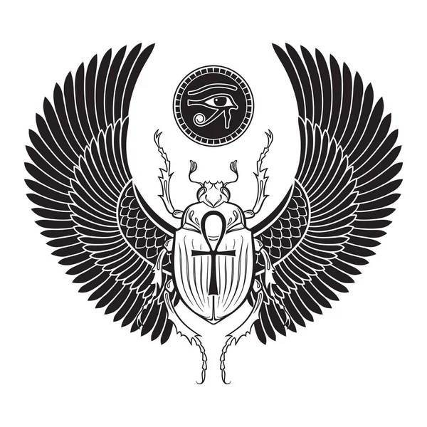 Sacred Scarab Beetle Eye Horus Ancient Egypt Hand Drawn Vector — 图库矢量图片