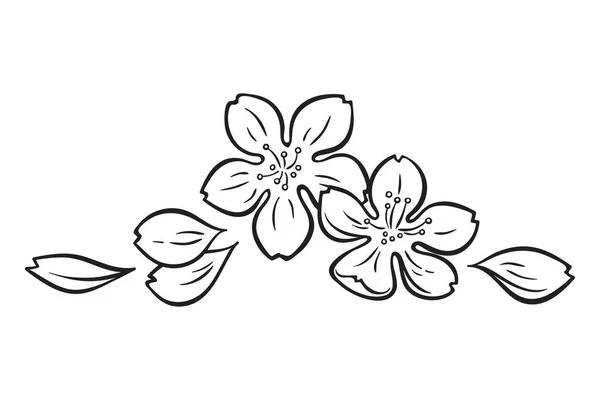 樱花开花瓣手工画线艺术哥特式纹身设计孤立的病媒图解 — 图库矢量图片