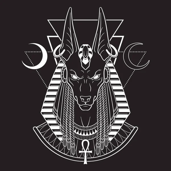 エジプトのタロットカードゴシック様式の手描きベクトルイラストでAnubis古代エジプトの神と死 — ストックベクタ