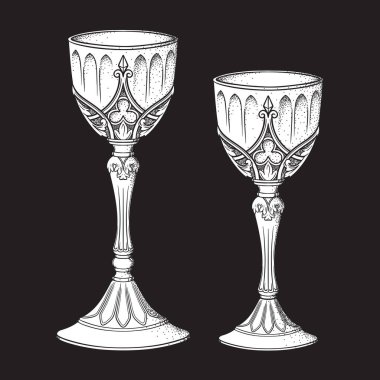 Gothic goblets or Holy grail set hand drawn line art and dot work vector illustration clipart