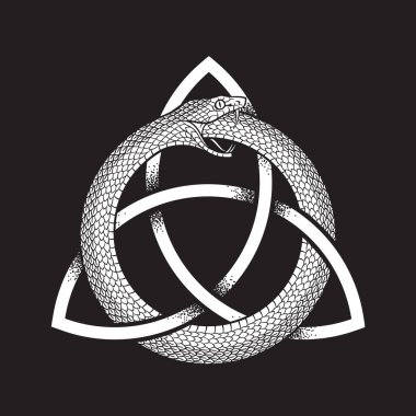 Ouroboros ya da uroboros yılanı kendi kuyruğunu ve ouroborolarını yer. Dövme, poster veya yazdırma vektör çizimi.