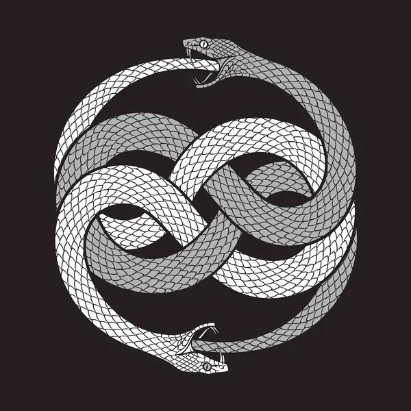 Dupla Ouroboros Vagy Uroboros Kígyók Fogyasztják Tetoválás Poszter Vagy Nyomtatástervezés Vektor Grafikák