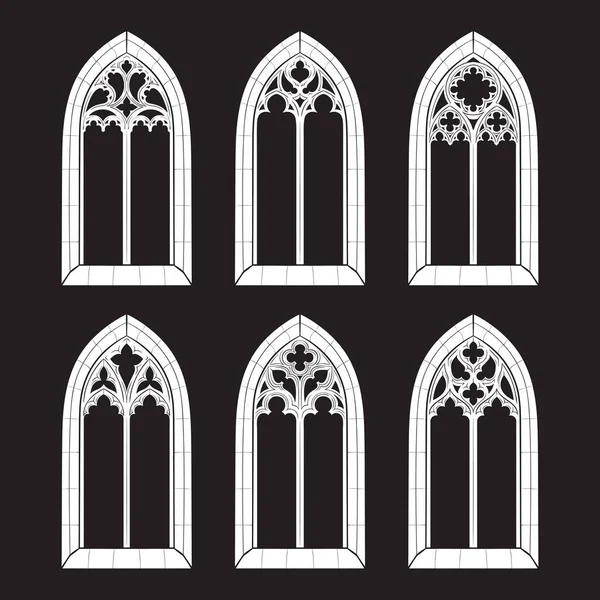 Gothic Windows Clipart Set Line Art Gotický Design Tetování Izolované Vektorová Grafika
