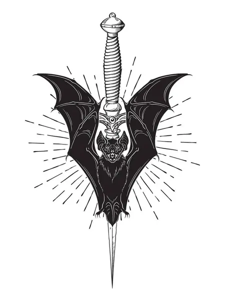 Vampire Bat Dagger Gothic Clipart Witch Familiar Spirit Halloween Pagan Royalty Free Stock Vectors