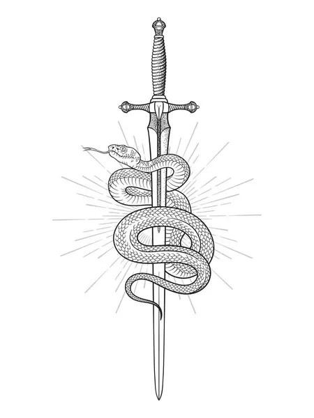 Antigua Espada Ornamentada Serpiente Con Concepto Sunburst Ilustración Vectorial Aislado Vectores de stock libres de derechos