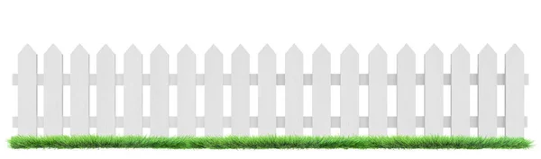 stock image white wooden fence and green grass isolated,3D illustration