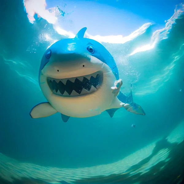 Ataque Tiburón Inflable Bajo Agua Piscina Ilustración Generativa —  Fotos de Stock