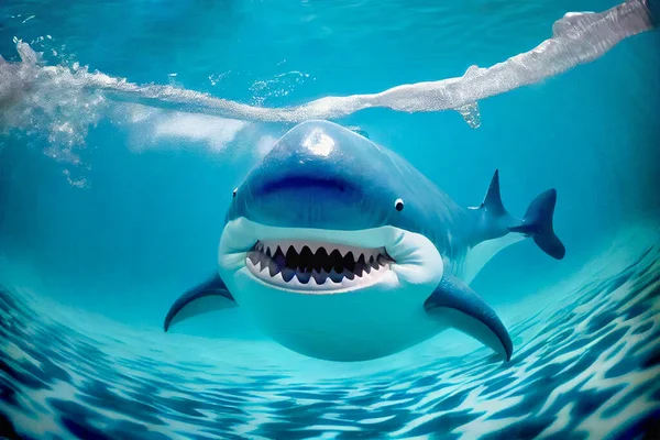 Ataque Tiburón Inflable Bajo Agua Piscina Ilustración Generativa —  Fotos de Stock