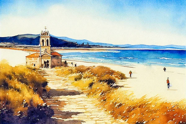 Way James Camino Santiago Spain Watercolor Landscape Illustration — Φωτογραφία Αρχείου