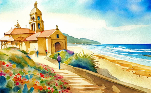 Путь Святого Иакова Камино Сантьяго Испания Акварельный Пейзаж — стоковое фото