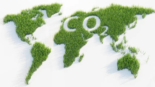 炭素排出と温室効果ガス排出の概念炭素排出量 草の惑星地球3Dイラスト — ストック写真