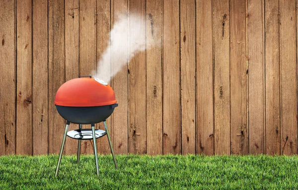 Summer Time Backyard Garden Grill Bbq Wooden Fence Background Illustration — Stock Photo, Image