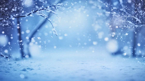 Fondo Navidad Nevado Con Efecto Difuminado Espolvoreado Con Copos Nieve —  Fotos de Stock