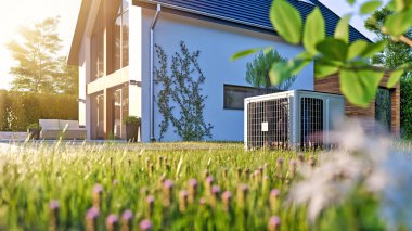 Isı pompalı modern ev binası, Sürdürülebilir Enerji Verimli Ev Konsepti