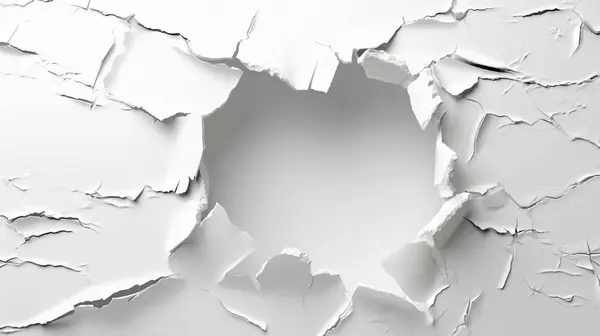 hole in damaged wall with cracks illustration, concept of breach