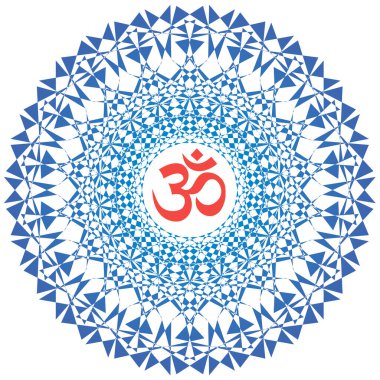Mavi mandala açıl. Aum, om, ohm. Vektör grafik sanatı. Özgün resimler.