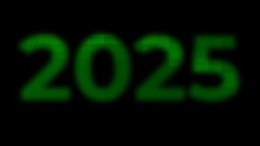 2025 yazısında yeşil ve sarı renkte parıldıyor. Yeni yılın amacı. Yeni yıl. Mektup, el yazısı. Video sanatı grafiği