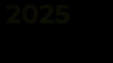 2025 yazısında, parlak renklerle parıldayan, siyah bir arkaplanda beliren. Yeni yılın amacı. Yeni yıl. Mektup, el yazısı. Video sanatı grafikleri