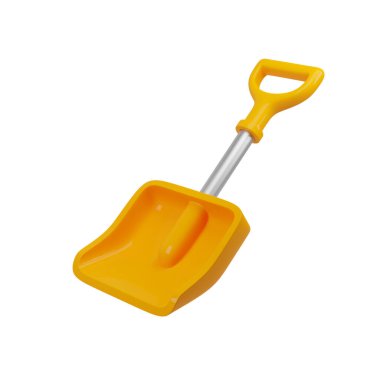 Geniş plastik kar küreği 3 boyutlu resimleme. Beyaz üzerine izole kar temizlemek için sarı araç